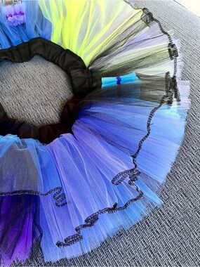 Tutu Handmade Mini Skirt Blue Black Purple Tulle Dance Elastic Waistband Girls L